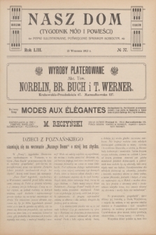 Nasz Dom : tygodnik mód i powieści : pismo illustrowane, poświęcone sprawom kobiecym. R.53, № 37 (13 września 1913)