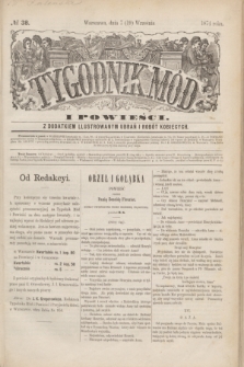 Tygodnik Mód i Powieści : z dodatkiem illustrowanym ubrań i robót kobiecych. 1874, № 38 (19 września) + dod. + wkładka