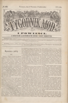 Tygodnik Mód i Powieści : z dodatkiem illustrowanym ubrań i robót kobiecych. 1874, № 40 (3 października) + dod.
