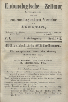 Entomologische Zeitung herausgegeben von dem entomologischen Vereine zu Stettin. Jg.3, No. 9 (September 1842)