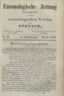 Entomologische Zeitung herausgegeben von dem entomologischen Vereine zu Stettin. Jg.3, No. 12 (December 1842) + wkładka