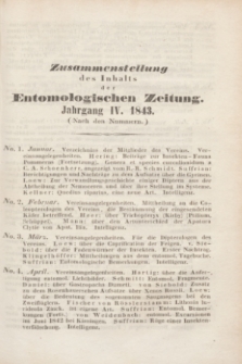 Entomologische Zeitung herausgegeben von dem entomologischen Vereine zu Stettin. Jg.4, Indeks (1843) + wkładka