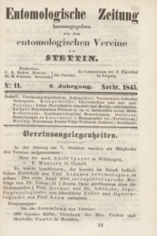 Entomologische Zeitung herausgegeben von dem entomologischen Vereine zu Stettin. Jg.6, No. 11 (November 1845)