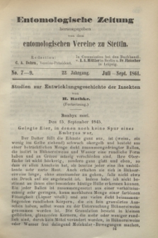 Entomologische Zeitung herausgegeben von dem entomologischen Vereine zu Stettin. Jg.22, No. 7-9 (Juli-September 1861)