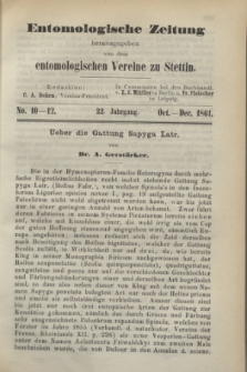 Entomologische Zeitung herausgegeben von dem entomologischen Vereine zu Stettin. Jg.22, No. 10-12 (October-December 1861) + wkładka