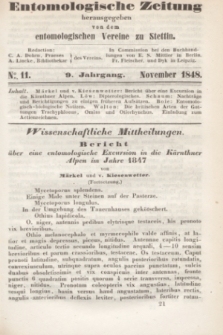 Entomologische Zeitung herausgegeben von dem entomologischen Vereine zu Stettin. Jg.9, No. 11 (November 1848)