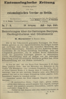 Entomologische Zeitung herausgegeben von dem entomologischen Vereine zu Stettin. Jg.29, No. 7-9 (Juli-September 1868) + wkładka