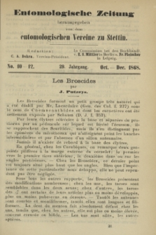 Entomologische Zeitung herausgegeben von dem entomologischen Vereine zu Stettin. Jg.29, No. 10-12 (October-December 1868)