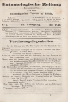 Entomologische Zeitung herausgegeben von dem entomologischen Vereine zu Stettin. Jg.10, No. 5 (Mai 1849)