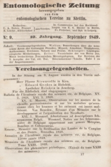 Entomologische Zeitung herausgegeben von dem entomologischen Vereine zu Stettin. Jg.10, No. 9 (September 1849)