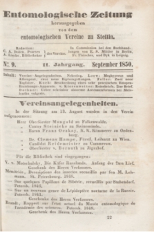 Entomologische Zeitung herausgegeben von dem entomologischen Vereine zu Stettin. Jg.11, No. 9 (September 1850)