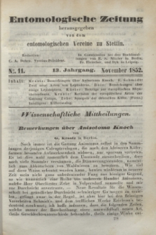 Entomologische Zeitung herausgegeben von dem entomologischen Vereine zu Stettin. Jg.13, No. 11 (1 November 1852)