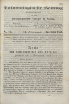 Entomologische Zeitung herausgegeben von dem entomologischen Vereine zu Stettin. Jg.14, No. 12 (December 1853) + wkładka