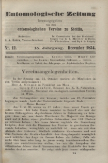 Entomologische Zeitung herausgegeben von dem entomologischen Vereine zu Stettin. Jg.15, No. 12 (December 1854) + wkładka