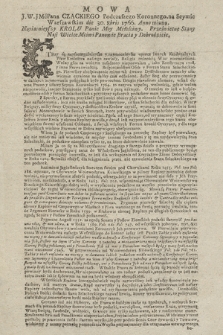 Mowa J. W. JMć Pana Czackiego Podczaszego Koronnego, na Seymie Warszawskim die 30. 8bris 1766. Anno miana
