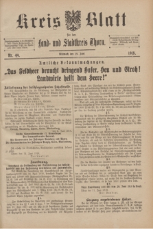 Kreis-Blatt für den Land - und Stadtkreis Thorn. 1918, Nr. 49 (19 Juni)