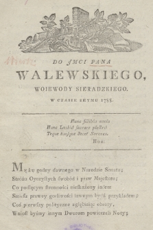 Do Jmci Pana Walewskiego Woiewody Sieradzkiego W Czasie Seymu 1788