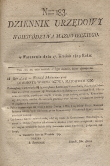 Dziennik Urzędowy Woiewództwa Mazowieckiego. 1819, nr 183 (27 września) + dod.