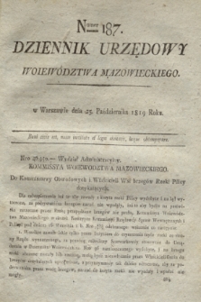 Dziennik Urzędowy Woiewództwa Mazowieckiego. 1819, nr 187 (25 października) + dod.