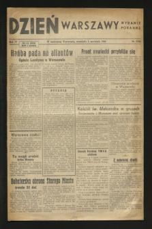 Dzień Warszawy : pismo codzienne : wydanie poranne. R.4, Nr 1050 (3 września 1944)