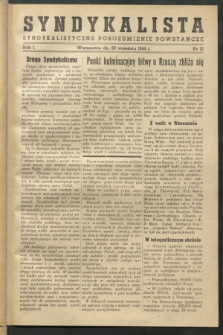 Syndykalista : Syndykalistyczne Porozumienie Powstańcze. R.1, nr 12 (20 września 1944)