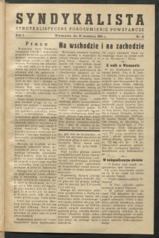 Syndykalista : Syndykalistyczne Porozumienie Powstańcze. R.1, nr 13 (21 września 1944)