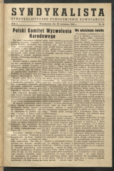 Syndykalista : Syndykalistyczne Porozumienie Powstańcze. R.1, nr 14 (22 września 1944)