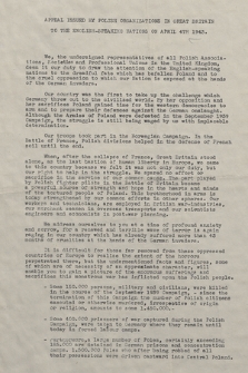 Appel issued by Polish Organisations in Great Britain to the English-speaking Nations on April 4th 1943