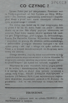 Co czynić? : zgłoszenie o zapisanie na członka Polskiego Związku Postępowego w Londynie