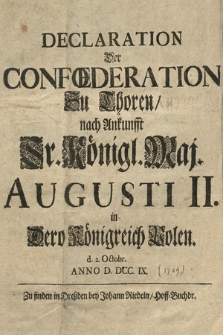 Declaration Der Confæderation Zu Thoren