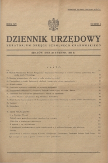 Dziennik Urzędowy Kuratorjum Okręgu Szkolnego Krakowskiego. R.15, nr 4 (30 kwietnia 1936)