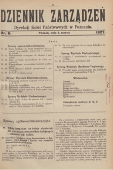 Dziennik Zarządzeń Dyrekcji Kolei Państwowych w Poznaniu. 1927, nr 6 (2 marca)