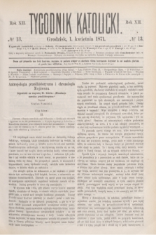 Tygodnik Katolicki. R.12, № 13 (1 kwietnia 1871)