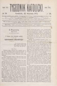 Tygodnik Katolicki. R.12, № 38 (23 września 1871)