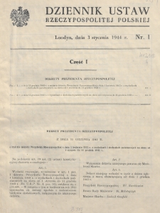 Dziennik Ustaw Rzeczypospolitej Polskiej. 1944, nr 1