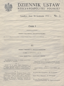 Dziennik Ustaw Rzeczypospolitej Polskiej. 1944, nr 5