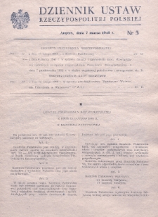 Dziennik Ustaw Rzeczypospolitej Polskiej. 1940, nr 5