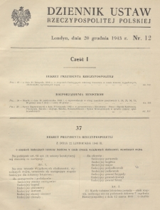 Dziennik Ustaw Rzeczypospolitej Polskiej. 1943, nr 12