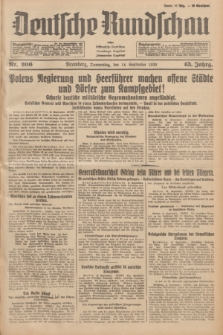 Deutsche Rundschau : früher Ostdeutsche Rundschau, Bromberger Tageblatt, Pommereller Tageblatt. Jg.63, Nr. 206 (14 September 1939) + dod.