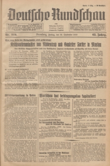 Deutsche Rundschau : früher Ostdeutsche Rundschau, Bromberger Tageblatt, Pommereller Tageblatt. Jg.63, Nr. 219 (29 September 1939) + dod.