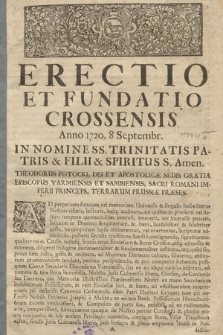 Erectio et fundatio Crossensis Anno 1720. 8 Septembr