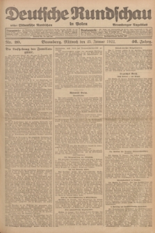 Deutsche Rundschau in Polen : früher Ostdeutsche Rundschau, Bromberger Tageblatt. Jg.46, Nr. 20 (25 Januar 1922) + dod.