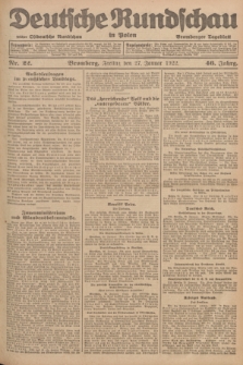 Deutsche Rundschau in Polen : früher Ostdeutsche Rundschau, Bromberger Tageblatt. Jg.46, Nr. 22 (27 Januar 1922) + dod.