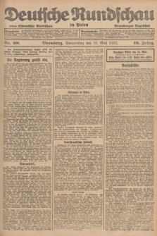 Deutsche Rundschau in Polen : früher Ostdeutsche Rundschau, Bromberger Tageblatt. Jg.46, Nr. 98 (25 Mai 1922) + dod.