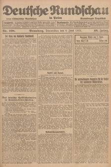 Deutsche Rundschau in Polen : früher Ostdeutsche Rundschau, Bromberger Tageblatt. Jg.46, Nr. 108 (8 Juni 1922) + dod.