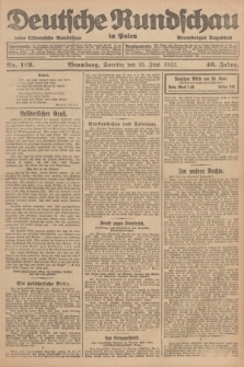 Deutsche Rundschau in Polen : früher Ostdeutsche Rundschau, Bromberger Tageblatt. Jg.46, Nr. 122 (25 Juni 1922) + dod.