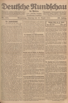 Deutsche Rundschau in Polen : früher Ostdeutsche Rundschau, Bromberger Tageblatt. Jg.46, Nr. 175 (29 August 1922) + dod.
