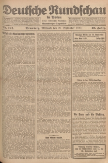 Deutsche Rundschau in Polen : früher Ostdeutsche Rundschau, Bromberger Tageblatt. Jg.46, Nr. 194 (20 September 1922) + dod.