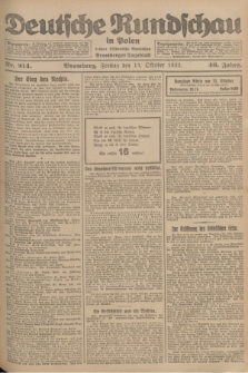 Deutsche Rundschau in Polen : früher Ostdeutsche Rundschau, Bromberger Tageblatt. Jg.46, Nr. 214 (13 Oktober 1922) + dod.