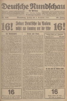 Deutsche Rundschau in Polen : früher Ostdeutsche Rundschau, Bromberger Tageblatt. Jg.46, Nr. 231 (3 November 1922) + dod.